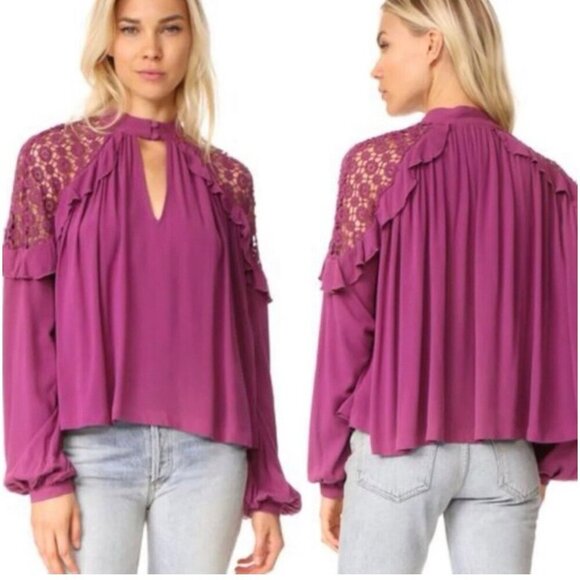Free People Size SM Little Bit of Love Blouse Raspberry Purple Artsy Boho LSU - Picture 1 of 12